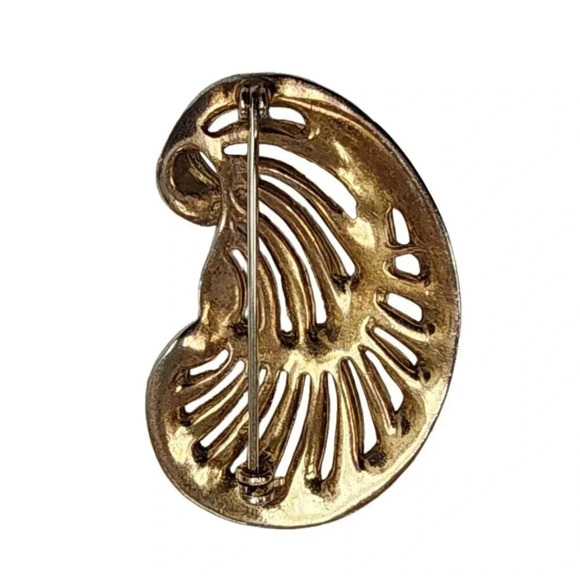 Vintage 60s-70s Textured Filigree Paisley Brooch Pin Gold Tone - Picture 2 of 2